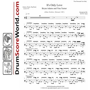 Bryan Adams & Tina Turner - It’s Only Love | Drum Sheet  + Play-Along Track
